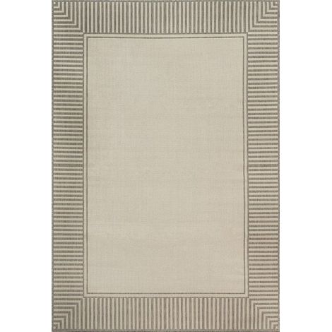 Tapis d'extérieur de 1,22 x 1,82 mètre avec bordure à rayures décontractées - salles à manger et salles de bains. Gris clair - balcons - chambres - salons (1/5)