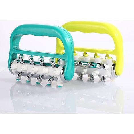 Rouleau de massage (lot de 2) pour drainage lymphatique, automassage et massage des mains. Appareil de massage pour lipœdème (vert et jaune). Dimensions : 15,5 × 12,5 × 5 cm. (1/5)