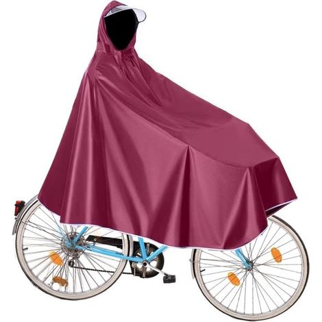 Poncho de vélo imperméable à capuche, poncho de pluie coupe-vent pour vélos, protection anti-pluie réutilisable pour VTT et vélos électriques, rouge. (1/5)