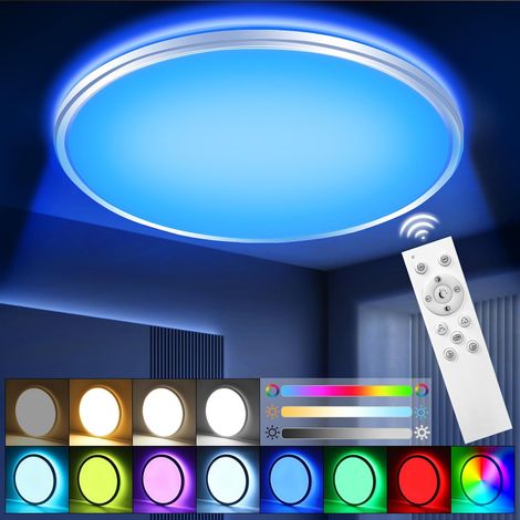 Dimmbare RGB-LED-Deckenleuchte mit Fernbedienung, 24 W/3000 lm, flache runde Deckenleuchte, 3000 K–6500 K, 10 Helligkeitsstufen, 7 RGB-Deckenleuchten für Schlafzimmer und Wohnzimmer (1/5)