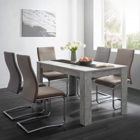 My Brand Germanvox Tavolo da Pranzo Moderno, Grigio cemento con fascia reversibile Bianca o Nera 138X80 H.74 cm