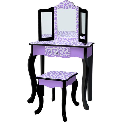 Enfants Coiffeuse Bois Table Maquillage Miroir Tabouret TD-11670J (1/5)