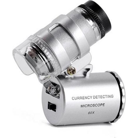 Mini Microscope de Poche 60x Loupe de Poche Portable Bijoutier LED Lampe Loupe-argenté (1/4)