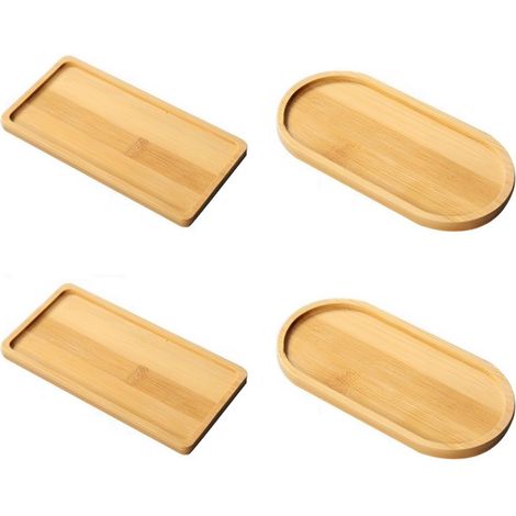 Lot de 4 sous-verres en bambou rectangulaires, plateaux ovales en bois, petit plateau en bambou, plateau de service en bois, dessous de verre, porte-papier, ovale, rectangulaire (1/5)