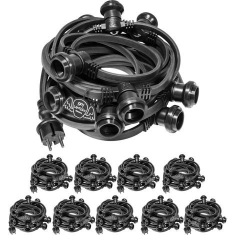Guirlande lumineuse d'extérieur 100m noire IP65 – Raccordable avec 100 douilles E27 – Espacement 33/50/100cm pour événements extérieurs