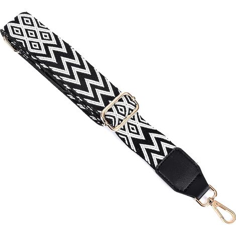 Bandoulière large réglable, ceinture de rechange, bandoulière pour sac femme, 3,8 cm, large de rechange colorée, sangle pour bagages, sacs, ordinateurs, sacs (noir/blanc)