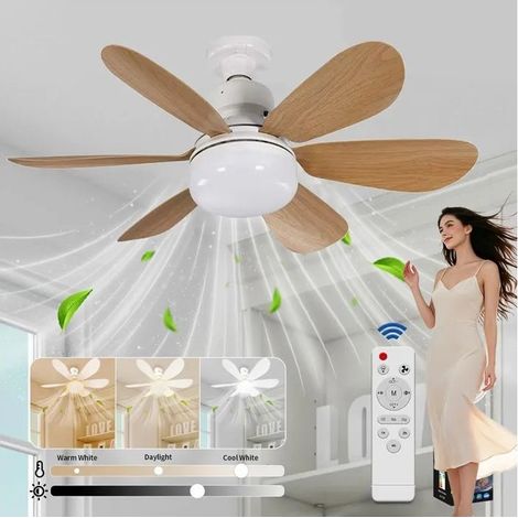 Ventilateur de Plafond avec Lumière, LED Ventilateur Dimmable Plafonnier avec E27 Lampe Silencieux, pour Salon, Chambre