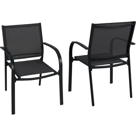 GOPLUS Lot de 2/4 Chaises de Jardin Extérieur en Métal et Textilène Respirant, Fauteuil de Jardin Empilable et Anti-dérapant avec Accoudoirs et Dossier, Idéal pour Terrasse (61x56x85,5cm,Gris,2)