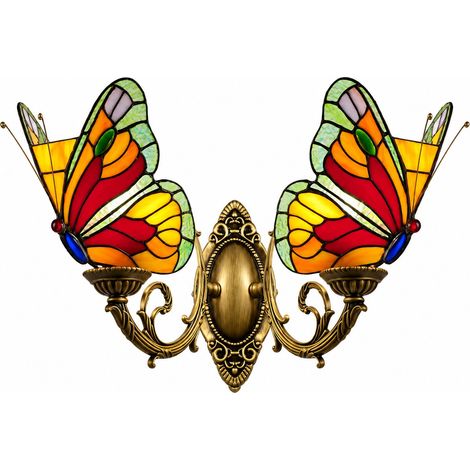 Applique murale double tête papillon rouge, 2 douilles E14, lot de 2 pour chambre couloir et bar (1/4)