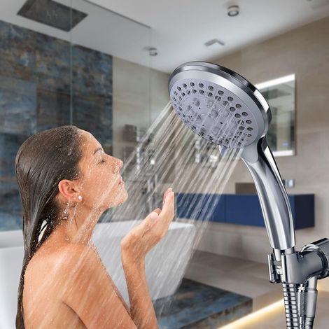 Pommeau De Douche+ 1.5 M Tuyau de Douche Flexible, Douchette Douche Salle de Bain avec 5 Modes Haute Pression Economie d'eau - Chrome (1/5)