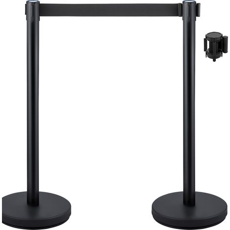 Barrière de foule avec poteaux télescopiques, lot de 6 avec 3 sangles rétractables de 2 m, assemblage facile pour gestion de file d'attente. (1/5)