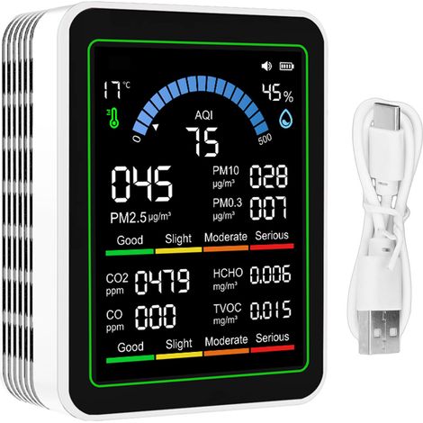 Détecteur de qualité de l'air 10 en 1, CO2 TVOC HCHO PM2.5 PM10 PM0.3, compteur Portable pour la maison (1/5)
