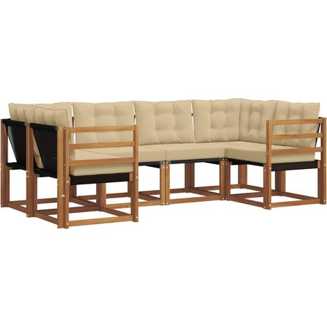 Outdoor Sofa Set with Cushion 6 pcs Natural and Beige vidaXL