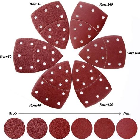 Schleifdreiecke, Schleifpapier für Bosch PSM 100A, PSM 160, PSM 200 AES, PSM 18, PDA 180, PSM 160 A/PSM 80/PRIO, 105 mm x 152 mm, 60er-Packung, Körnung P40/60/80/120/180/240 (1/4)