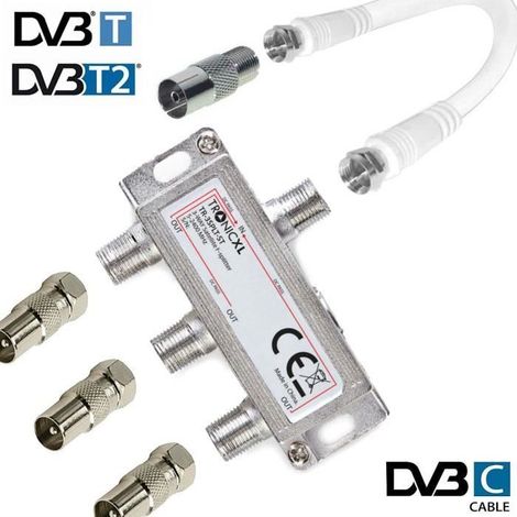 TronicXL 3 prises IEC Répartiteur d'antenne Répartiteur TV Câble adaptateur câble TV 3 il p. ex. pour unitymedia Spliter