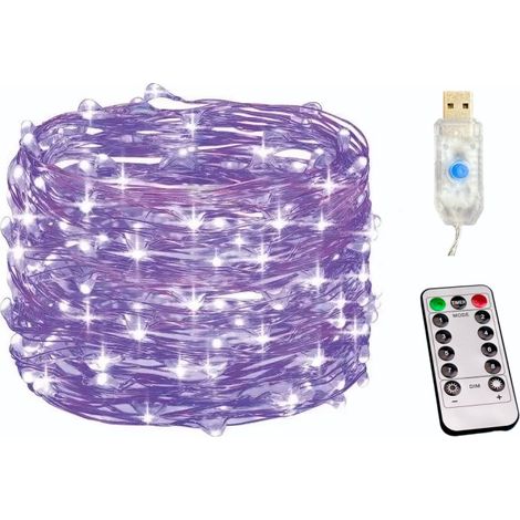 Guirlande lumineuse LED USB (10 m, 100 LED violettes), avec télécommande et 8 modes. (1/5)