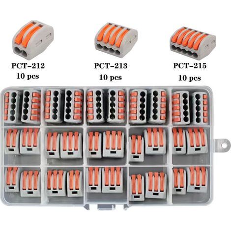 Pair Bornes de Connexion, 300 pinces Connecteur électrique avec levier de fonctionnement,Compact Borne de connexion électrique Automatique,10 pinces 2 voies,10 pinces 3 voies,10 pinces 5 voies
