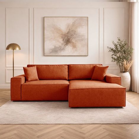 Schlafsofa terrakottafarbener Stoff – mit Stauraum – Rechts – 260