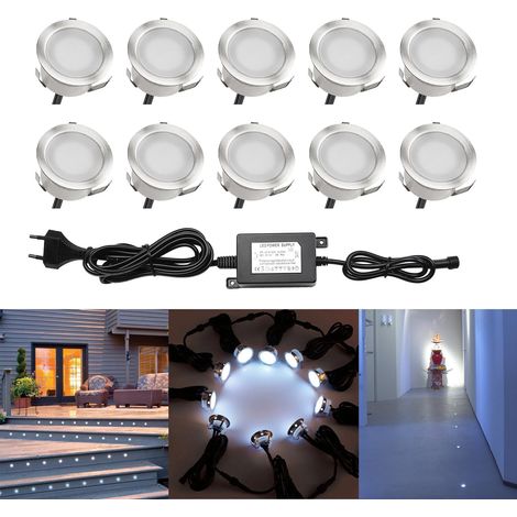 LED pour Terrasse Mini Spot Extérieur Lumiere Eclairage Enterré Plafonnier, Lampe Extérieur Déco Pour Chemin Bassin Piscine DC 12V Etanche IP67 (Pack 10, Blanc froid)