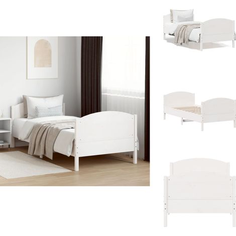 Cadre de lit sans matelas blanc 90x200 cm bois de pin massif - Cadre De Lit - Lit Simple - Lit En Bois - Bois De Pin - Matelas Non Inclus (1/5)