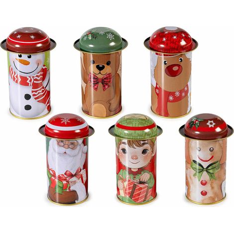 Petits pots de Noël en métal alimentaire, couvercle en forme de bonnet, lot de 12, diam. 7 cm x H. 11,5
