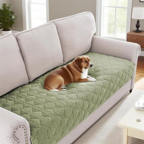 Washable Chenille Sofa Cover, New 2 3 4 Seater Sofa Cushion Covers with Strap, Non-Slip Soft Protective Cover for Dogs, Cats and Children (Green, 36x82in) (1/5)