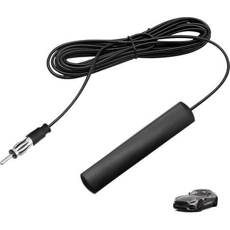 Antenne Pare Brise Voiture Adhésive, Antenne Autoradio FM Voiture avec Connecteur DIN, pour Voiture, Camion, Véhicule, Améliore la Réception FM/AM, Systèmes de Radio, Lecteurs DVD, TV (3 mètres) (1/5)