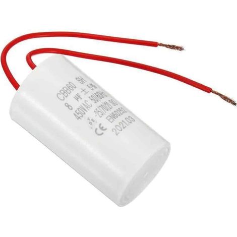 Condensateur   CBB60 8uF 450V AC 2 fils 12cm 50-60Hz Film polypropylène Plastique pour Pompe à eau Blanc 1Pcs