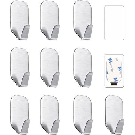 10 Stück kleine Haken selbstklebend Edelstahl, Handtuchhaken ohne Bohren für Bad und Küche, starke Klebehaken für Wand (1/5)