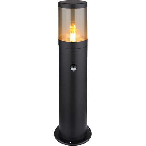 LED Lampadaire extérieur Détecteur de mouvement Lampe d'extérieur en acier inoxydable, résistant aux éclaboussures jardin, noir fumé, 1x E27 filament LED blanc chaud, DxHxB 14x50x10,2cm (1/5)