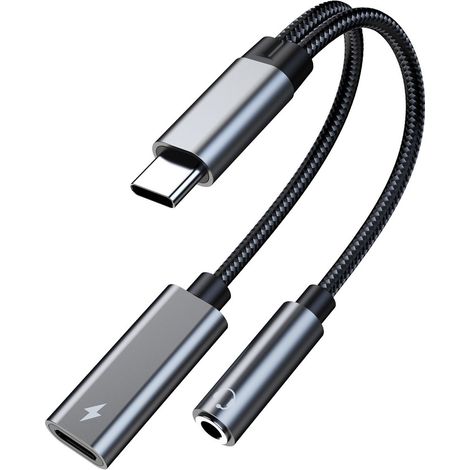 Adaptateur Usb-C Vers Jack 3 5 Mm Et Chargeur - Dac 32 Bits - Chargement Rapide Jusqu À 60 W - Compatible Avec Appareils Usb-C - 1 Pièce