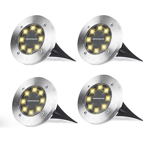 Lot de 4 lampes solaires extérieures 8 LED étanche IP65 spot décoratif pour terrasse pelouse chemin jardin lumière blanc chaud (1/5)