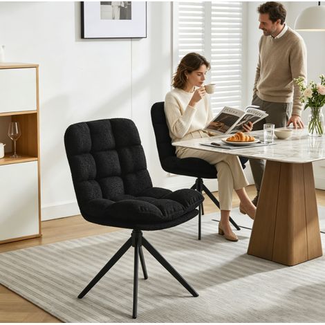 chaise de salle à manger pivotante noire tissu bouclette rembourrée sans accoudoirs pieds métalliques chaise moderne pour maison café bureau (1/5)