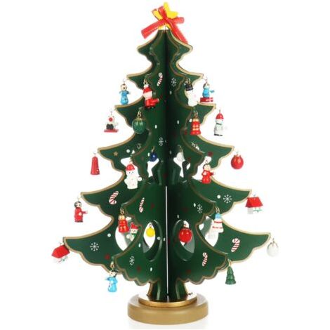 BUNTHAUS Mini sapin de Noël en bois - Décorations décoratives - Support avec ornements suspendus (1/4)