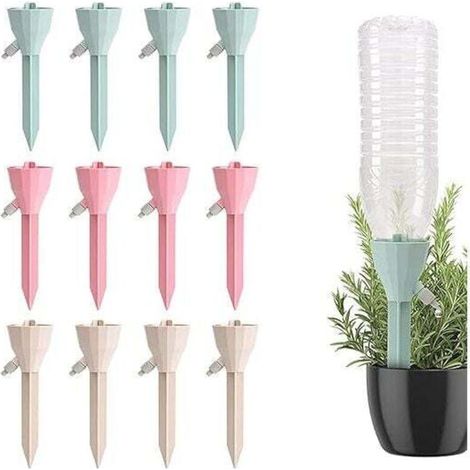 Kit de riego por goteo, 12 aspersores automáticos para plantas, riego por goteo con botella, dispositivos de riego con válvulas de control de liberación lenta para plantas de interior y exterior - Cre