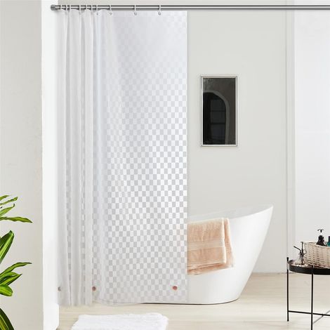 c Petit Rideau Douche Transparent Anti Moisissure Imperméable avec Bloc de Verre en Bas Rectangle Rideau de Baignoire 150x180cm avec 10 Crochets (1/2)