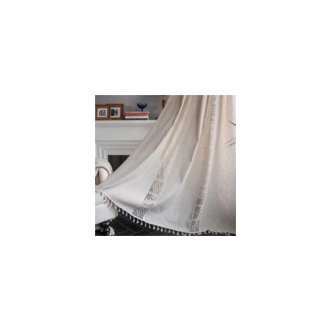 Cortinas JSSEVN de estilo bohemio, opacas, de algodón y lino color beige, 150 x 240 cm, con gancho hueco, fabricadas en poliéster y lino. (1/5)