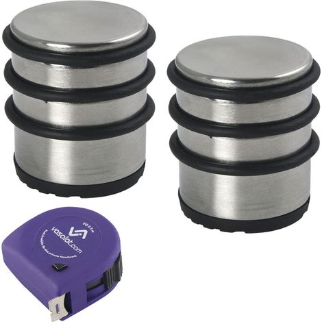 vasalat Türstopper schwer 1,5kg - Tür Stopper Boden mit Gummipuffer ø 65mm, Höhe 75mm, Türpuffer zum Schutz von Wand & Tür, Edelstahl poliert - 2 Stück (1/4)