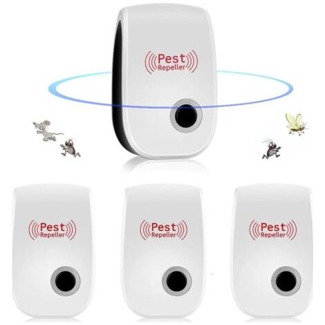 Ultrason Souris et Rats,Appareil Ultrason Souris,Répulsif à Ultrasons pour Souris Répulsif Intérieur Dispositif Anti Souris Insectes, Moustiques, Cafards, Rats, Araignées 4 Pack