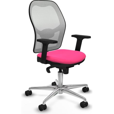 Jorquera sincro malla blanca similpiel rosa brazos 2D base aluminio ruedas 65mm nailon (1/5)