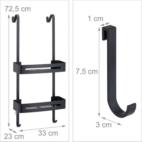 Estantería de ducha colgante para almacenamiento práctico 72,5 x 33 x 23 cm 2 niveles 8 ganchos de aluminio gris 130011397 (1/5)