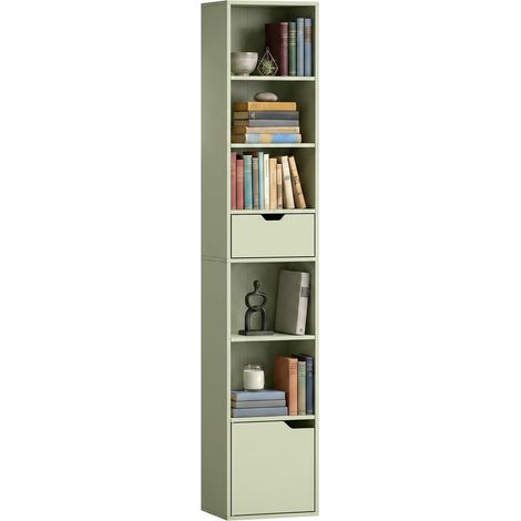 HOMCOM Narrow Bookshelf with Drawer, Tall Bookcase for Living Room, Green (1/5)