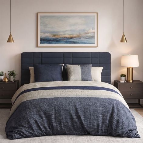 Parure housse de couette 260x240cm + 2 taies motif graphique bleu et blanc 100% coton - DORINE (1/4)