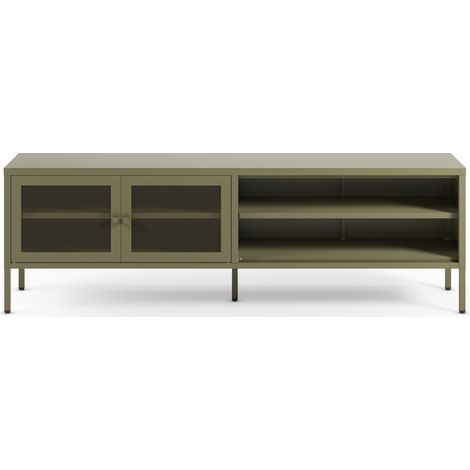 Meuble TV en métal vert kaki 2 portes, 160 cm - Latem