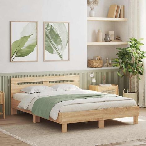 Cadre de lit LED RGB avec sommier à lattes chêne sonoma 140 x 200 cm sans matelas - PANGIVO (1/5)