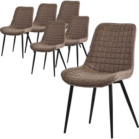 ML-Design Set 6x Sillas de Comedor Marrón con Respaldo, Asiento Ergonómico Acolchado Tapizado de Polipiel con Patas de Metal Sillón de Diseño Moderno para Mesa de Salón, Escritorio o Cocina