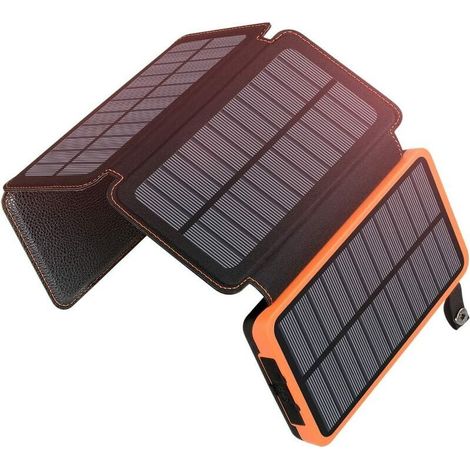 Chargeur solaire 25000mAh – 4 panneaux – Étanche – 2 ports USB 2.1A – Lampe de poche LED 9 modes SOS (1/4)