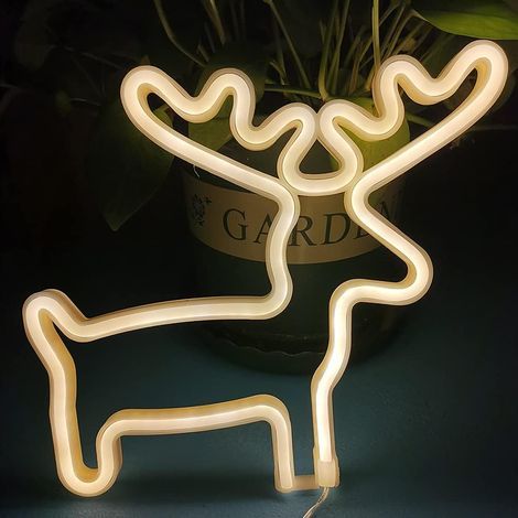 Renne LED enseignes néons pour chambre à coucher, lumières LED à piles ou USB, décoration murale en enseignes au néon pour la fête d'anniversaire de Noël, salon pour enfants Cerf jaune (1/4)