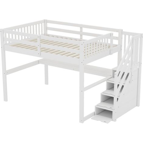 Letto a soppalco per bambini 140 x 200 cm bianco con cassetti e scrivania integrata (1/5)