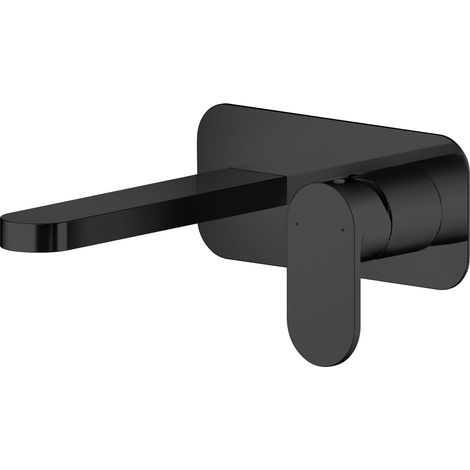 Balterley Enville Round Wall Mounted 2 Tap Hole Basin Mixer Tap with Flat Spout and Back Plate - Matt Black Finish